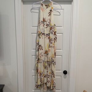 Free People Floral High Low Dress - Cream and Brown